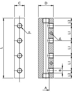 Listwa rozdzielająca gwintowana aluminiowa, kolektor 2 x G 1/2 GW - 2 x G 3/8 GW 2