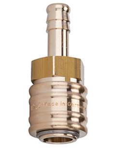 Szybkozłącze pneumatyczne Ludecke DN7,2 typ 26, do węża fi 6 mm, obustronnie odcinające, mosiądz