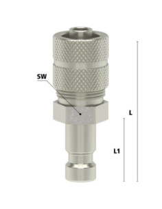 Króciec szybkozłącza Ludecke DN2,7 typ 20 skręcany do węża fi 4x6 mm, mosiądz niklowany 2