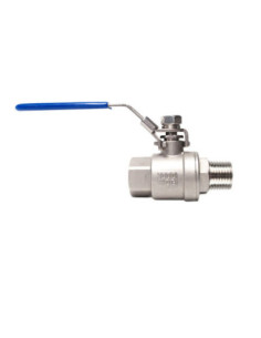 Zawór kulowy gwintowany Flowmatik R 3/4 GW - R 3/4 GZ PN63, 2-elementowy, PTFE, stal 316, z blokadą