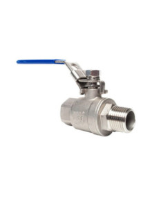 Zawór kulowy gwintowany Flowmatik R 3/4 GW - R 3/4 GZ PN63, 2-elementowy, PTFE, stal 316, z blokadą 2