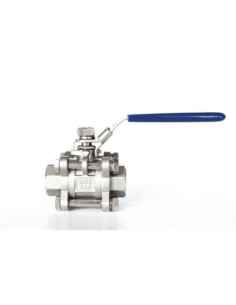 Zawór kulowy gwintowany Flowmatik R 1 1/2 GW PN63, 3-elementowy, PTFE, stal 316, z blokadą